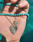 10K Gold Mini Textured Heart Pendant with Turquoise