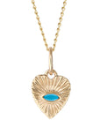 10K Gold Mini Textured Heart Pendant with Turquoise