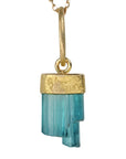 18K & Icicle Shaped Blue-Green Tourmaline Crystal Pendant