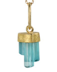 18K & Icicle Shaped Blue-Green Tourmaline Crystal Pendant