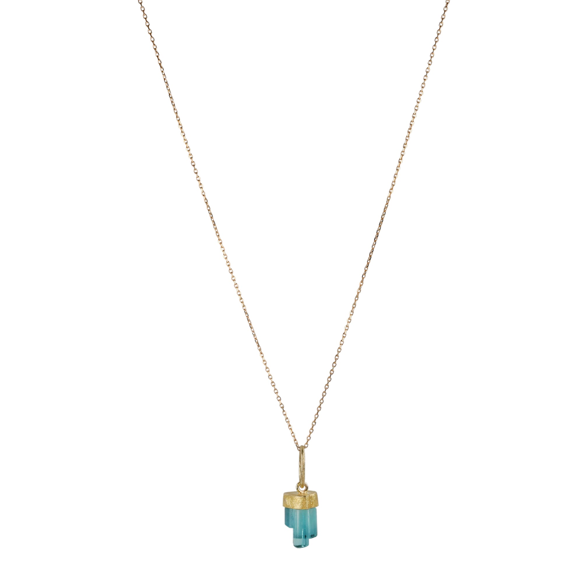 18K &amp; Icicle Shaped Blue-Green Tourmaline Crystal Pendant