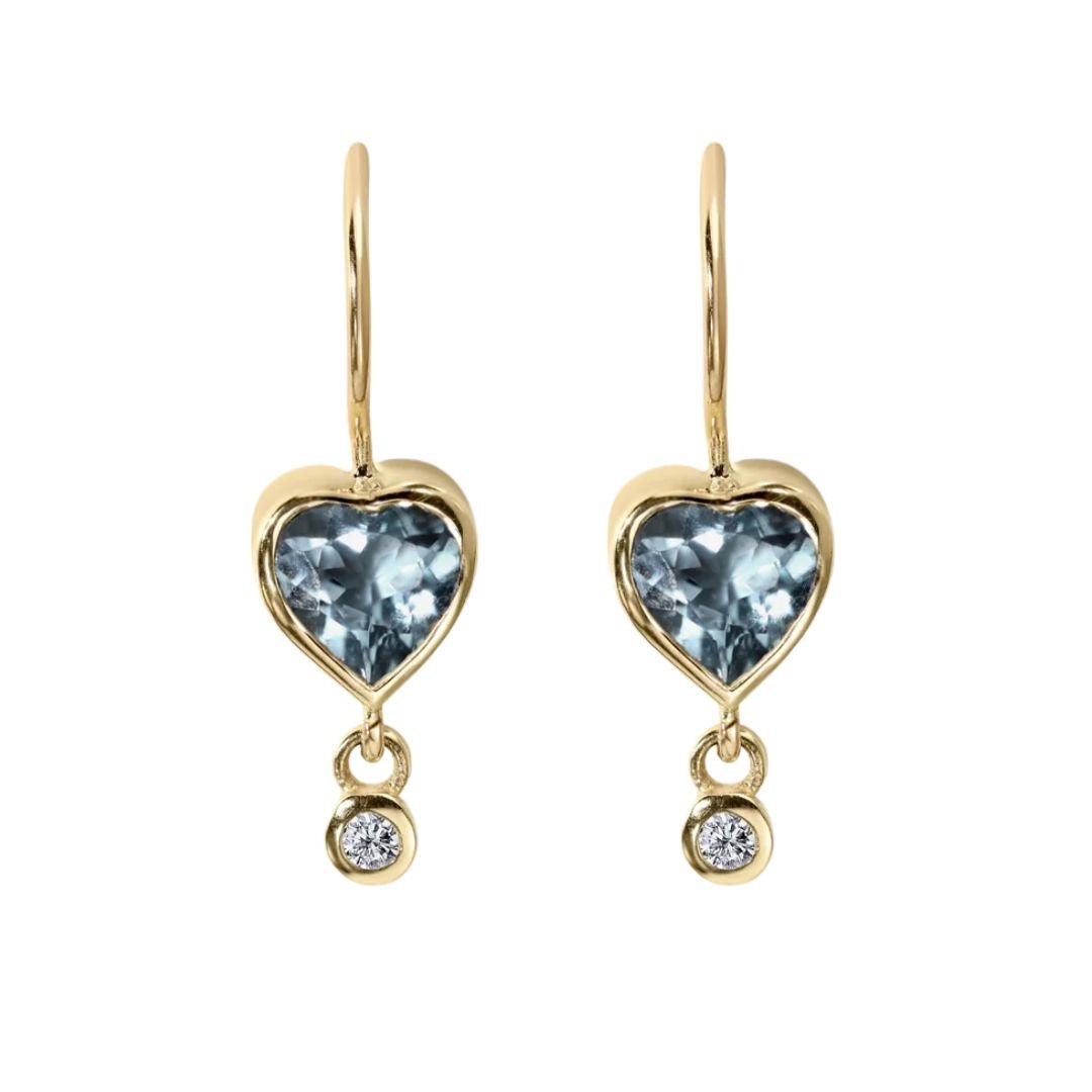 Aquamarine "Byrdie" Heart Earrings with Diamond Drops - Peridot Fine Jewelry - Zahava