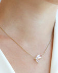 Bezel - Set Rose Quartz "Fly's Wing" Necklace - Peridot Fine Jewelry - Trielle Fine Jewelry