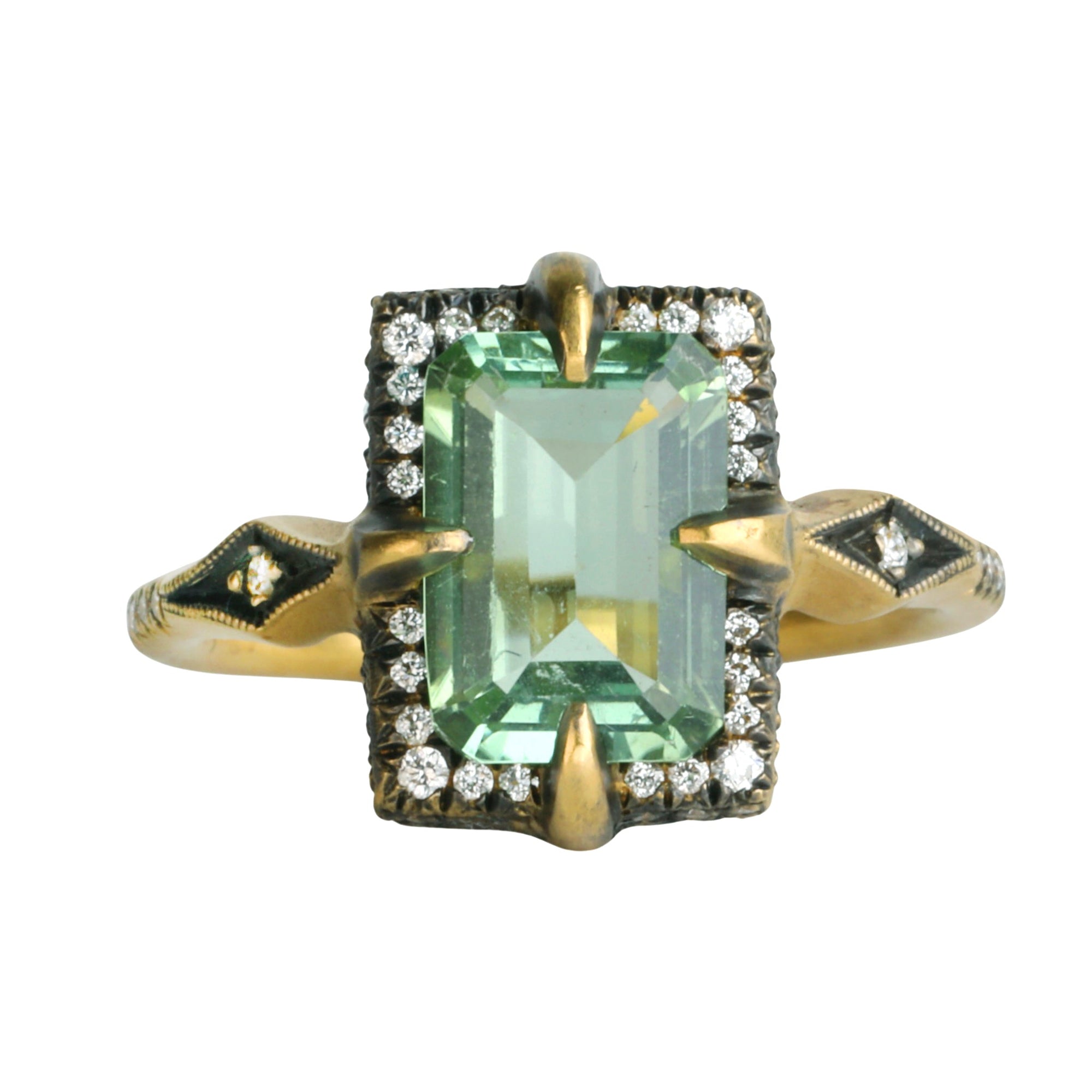 Blackened 22K Gold & Diamond "Venus" Ring with Faceted Mint Green Tourmaline - Peridot Fine Jewelry - Cathy Waterman