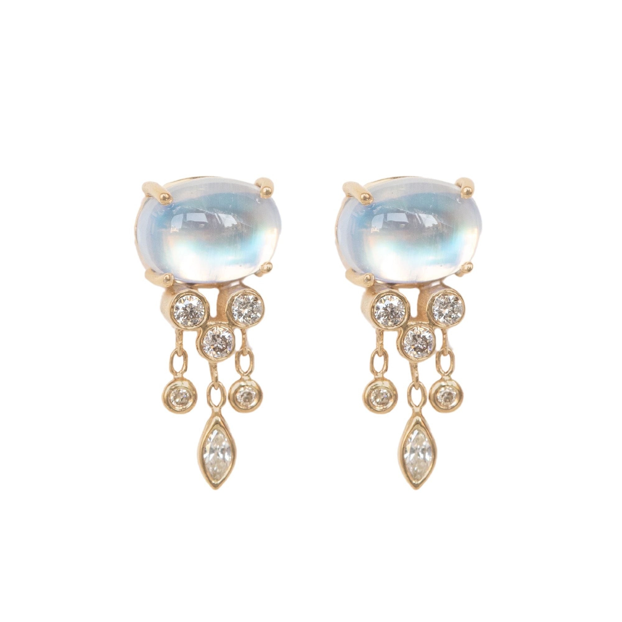 Cabochon Moonstone "Jellyfish" Earrings with Diamonds - Peridot Fine Jewelry - Celine Daoust