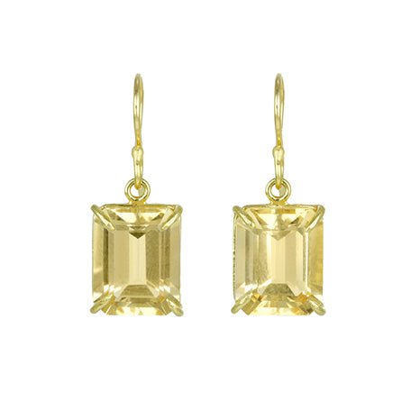 Champagne Citrine Emerald Cut Earrings - Peridot Fine Jewelry - Rosanne Pugliese