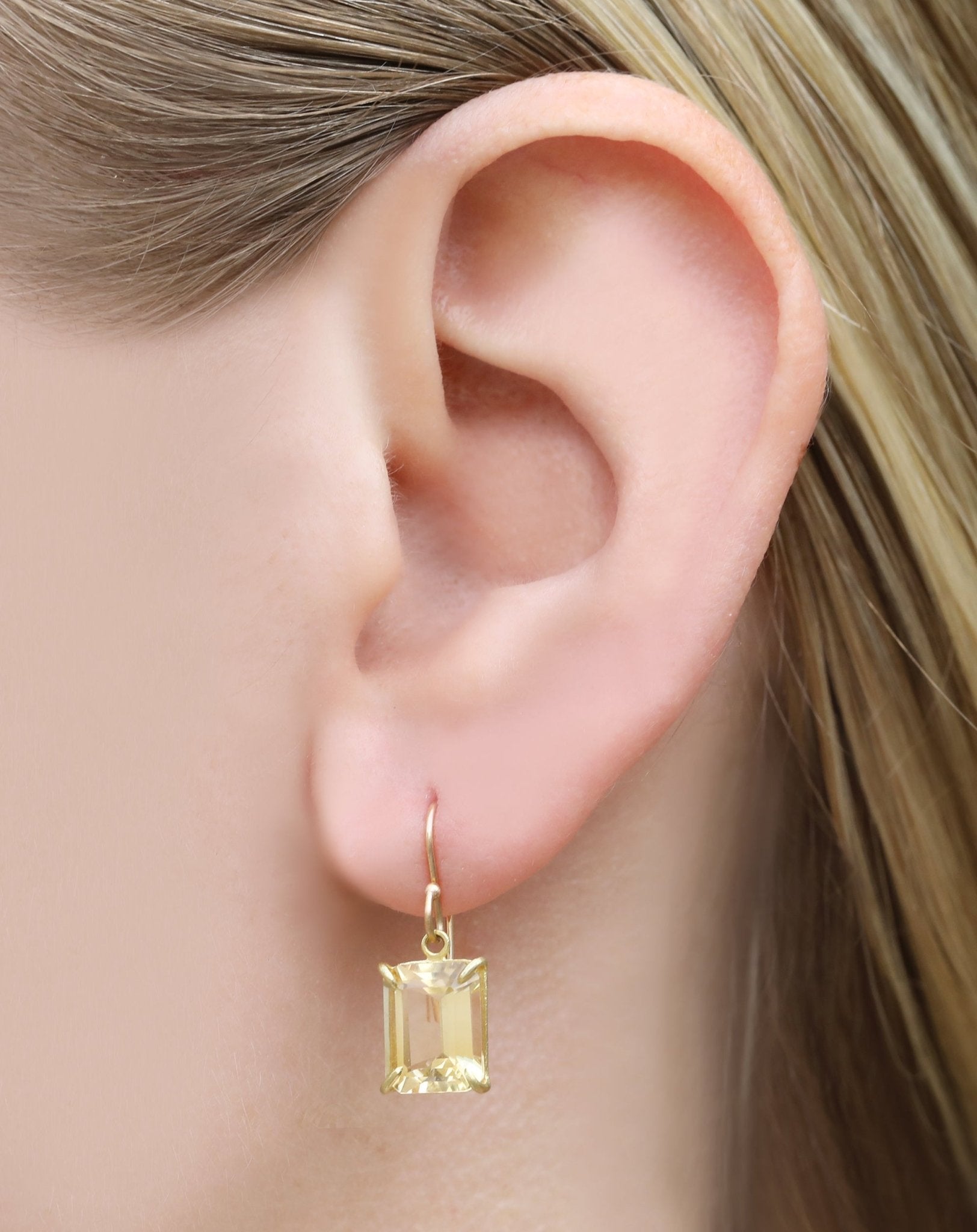 Champagne Citrine Emerald Cut Earrings - Peridot Fine Jewelry - Rosanne Pugliese