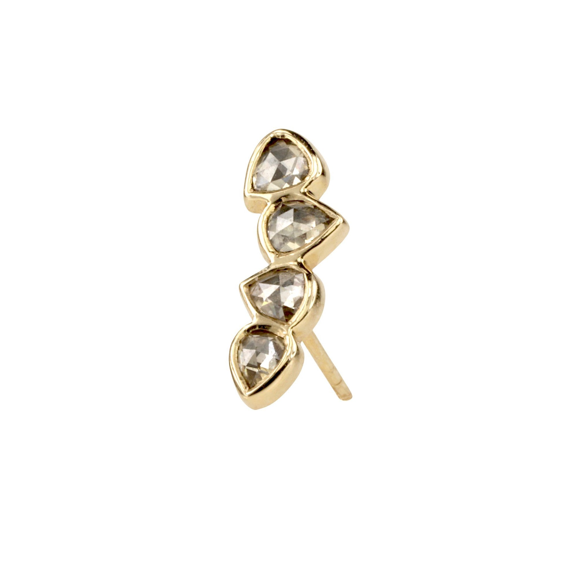 Curved Stud with Four Irregular Rosecut Grey Diamonds - Peridot Fine Jewelry - Celine Daoust