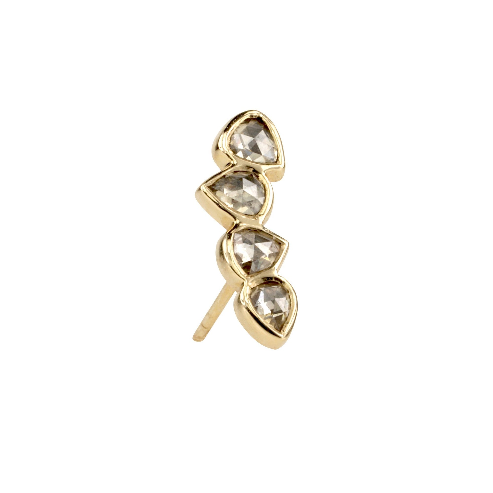 Curved Stud with Four Irregular Rosecut Grey Diamonds - Peridot Fine Jewelry - Celine Daoust