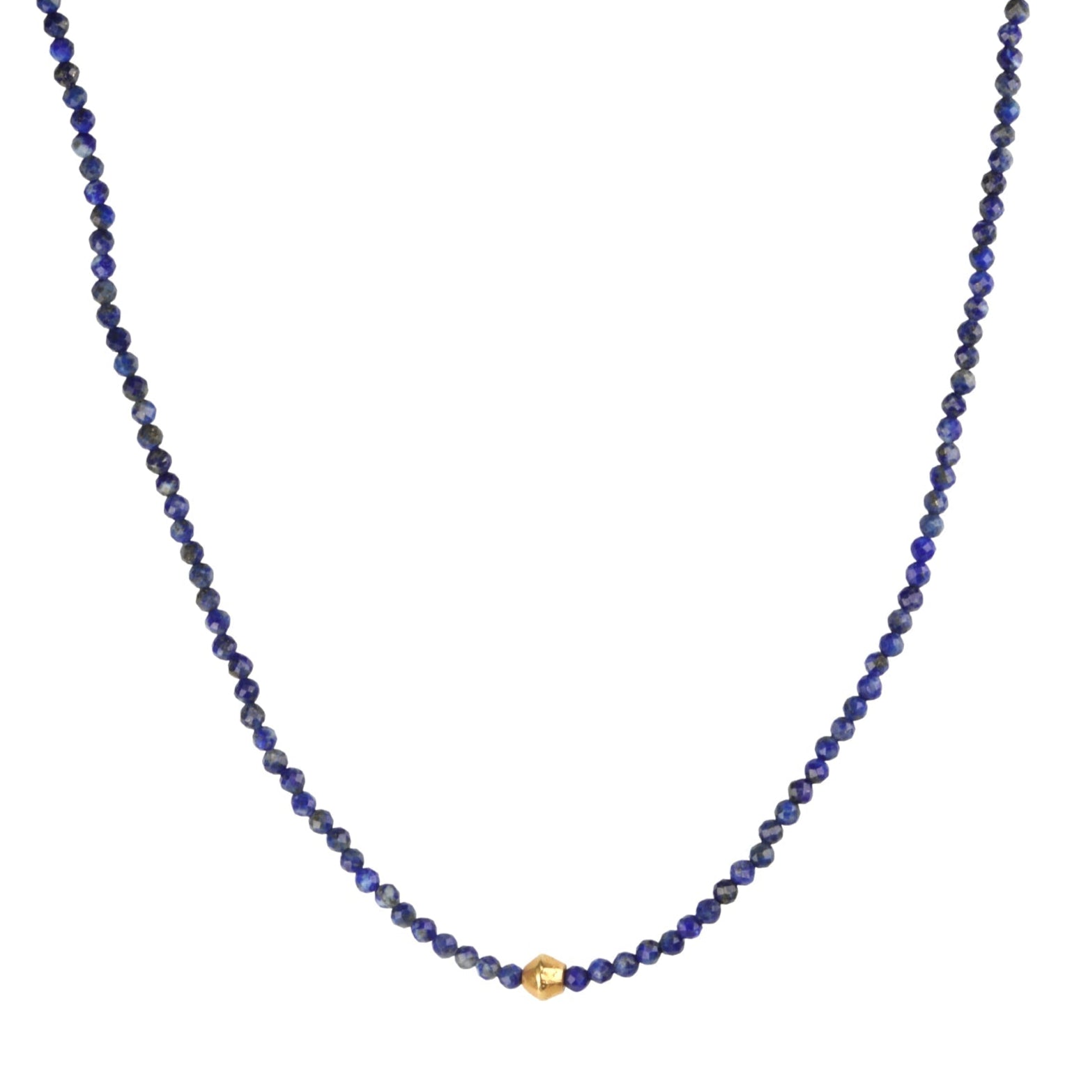 Faceted Blue Lapis Beaded Necklace with 18K Gold Saucer Bead &amp; Clasp - Peridot Fine Jewelry - Margaret Solow Jewelry