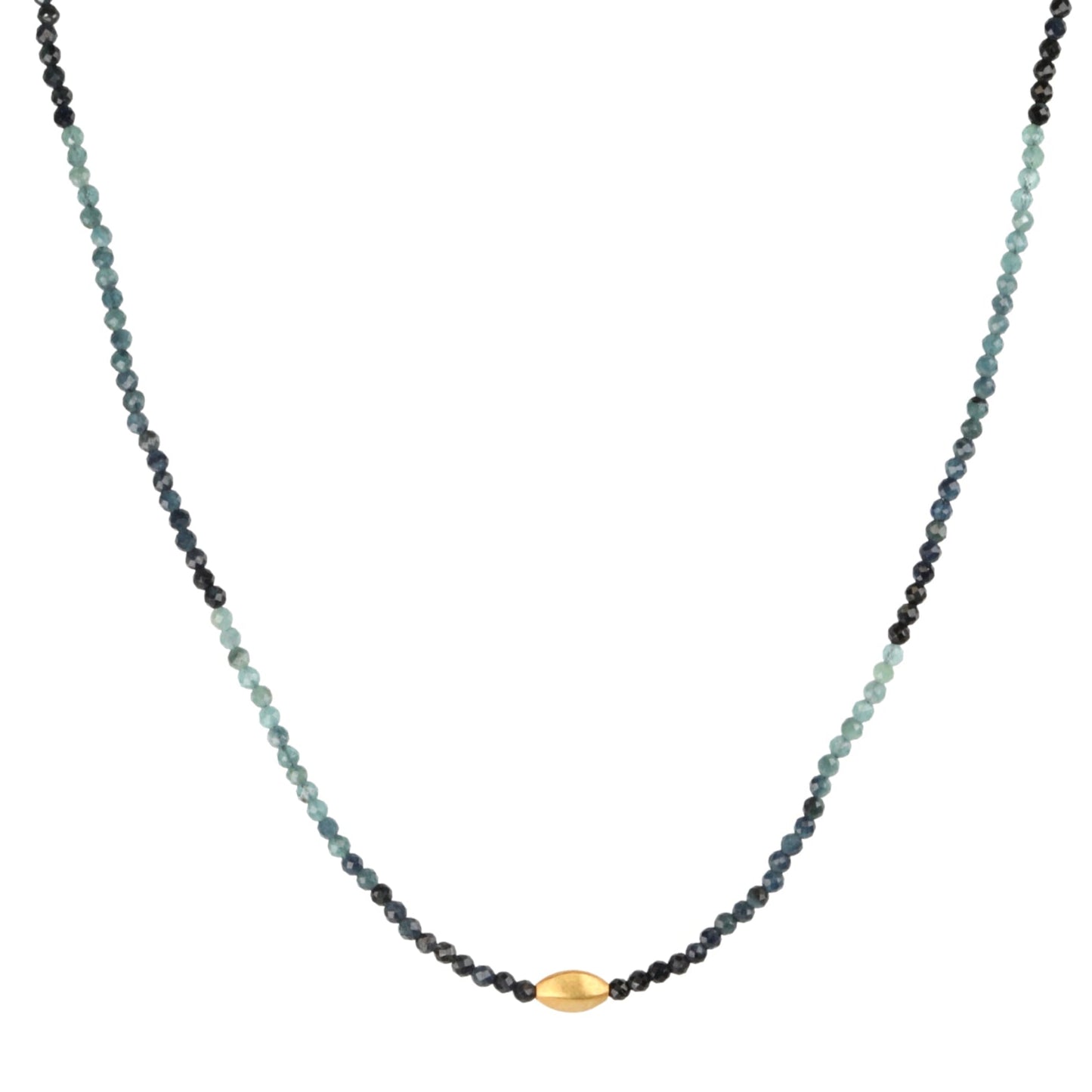 Faceted Blue Tourmaline Beaded Necklace with 18K Gold Marquise Bead &amp; Clasp - Peridot Fine Jewelry - Margaret Solow Jewelry