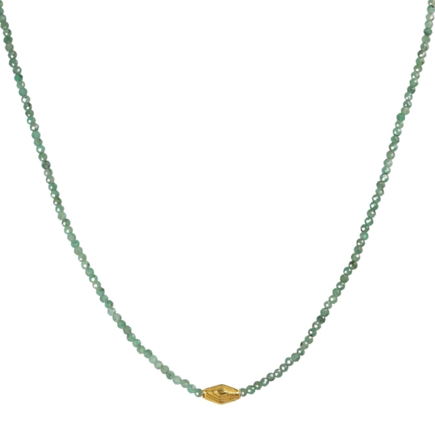 Faceted Emerald Beaded Necklace with 18K Stepped Rhombus Bead & Clasp - Peridot Fine Jewelry - Margaret Solow Jewelry