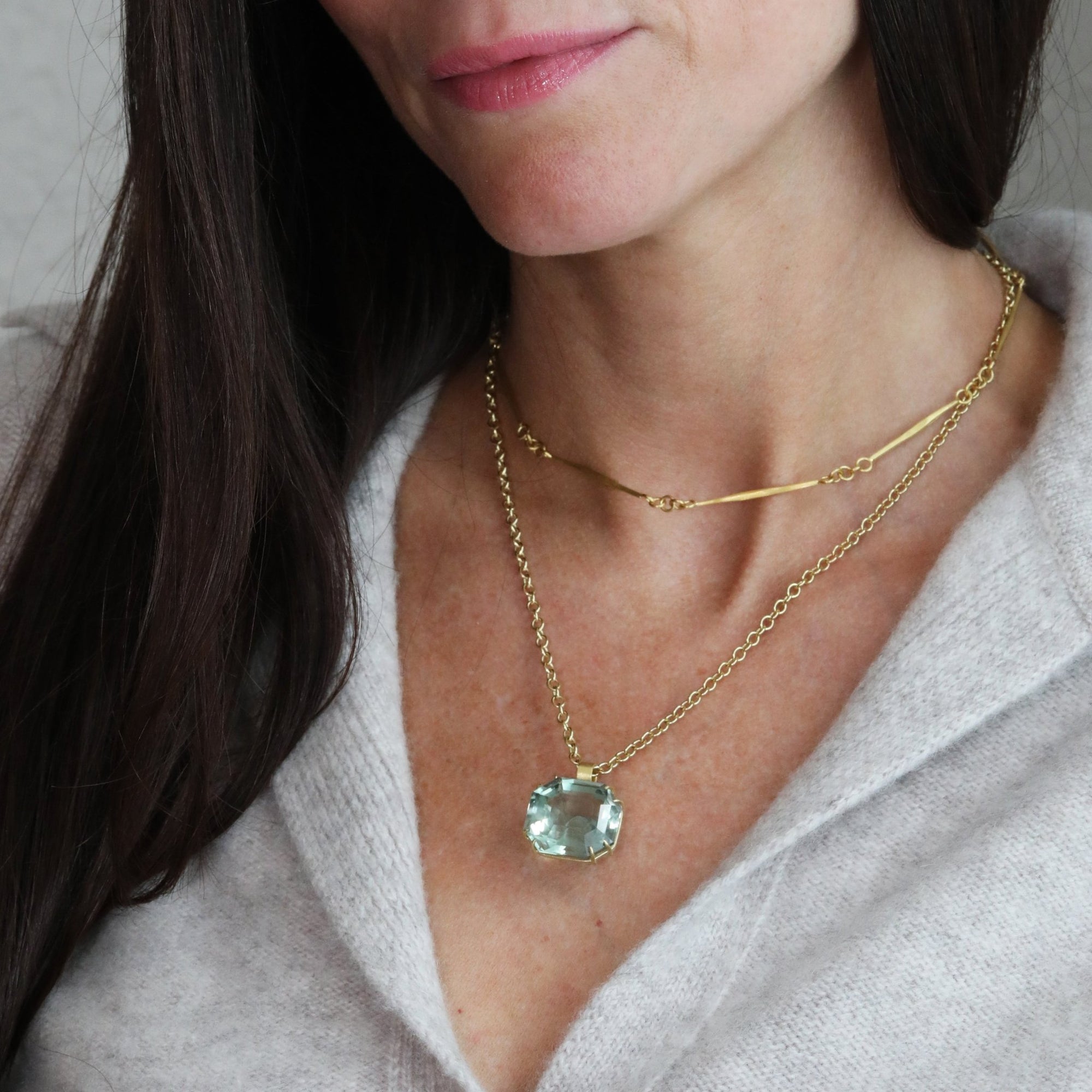 Faceted Emerald - Cut Pale Green Amethyst Pendant - Peridot Fine Jewelry - Rosanne Pugliese