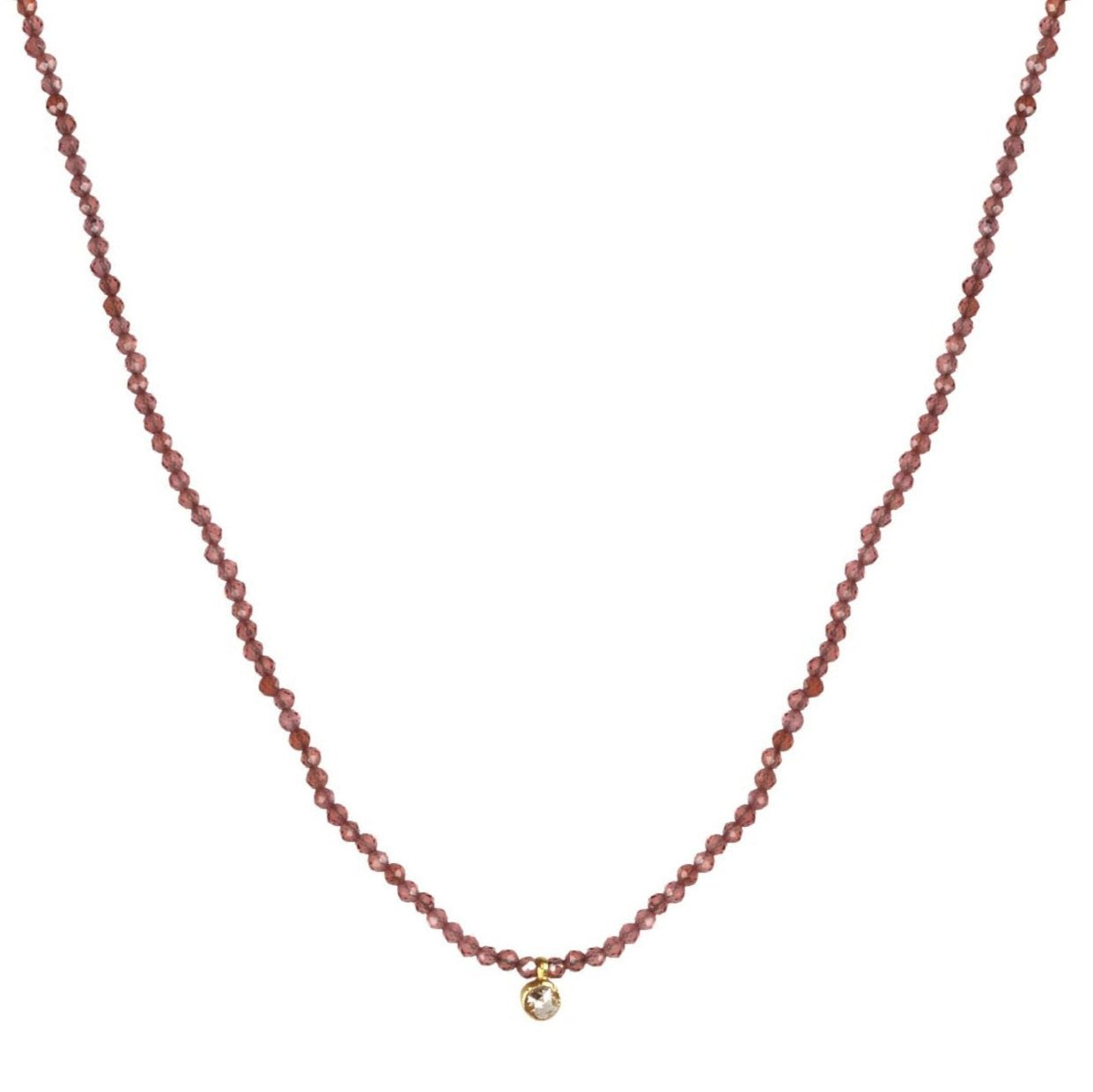 Faceted Garnet Beaded Necklace with 18K Gold Bezel - Set Cognac Diamond - Peridot Fine Jewelry - Margaret Solow Jewelry