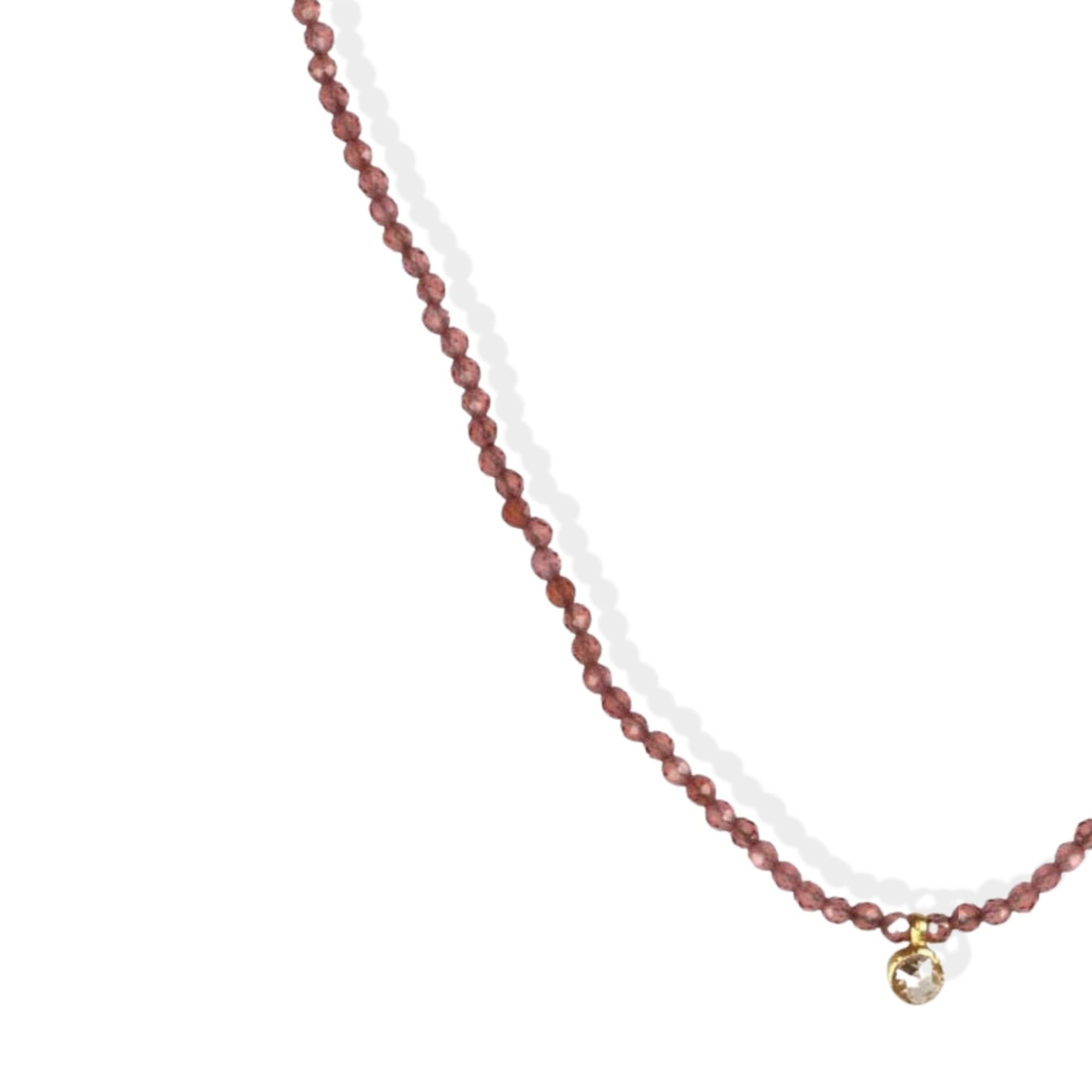 Faceted Garnet Beaded Necklace with 18K Gold Bezel - Set Cognac Diamond - Peridot Fine Jewelry - Margaret Solow Jewelry