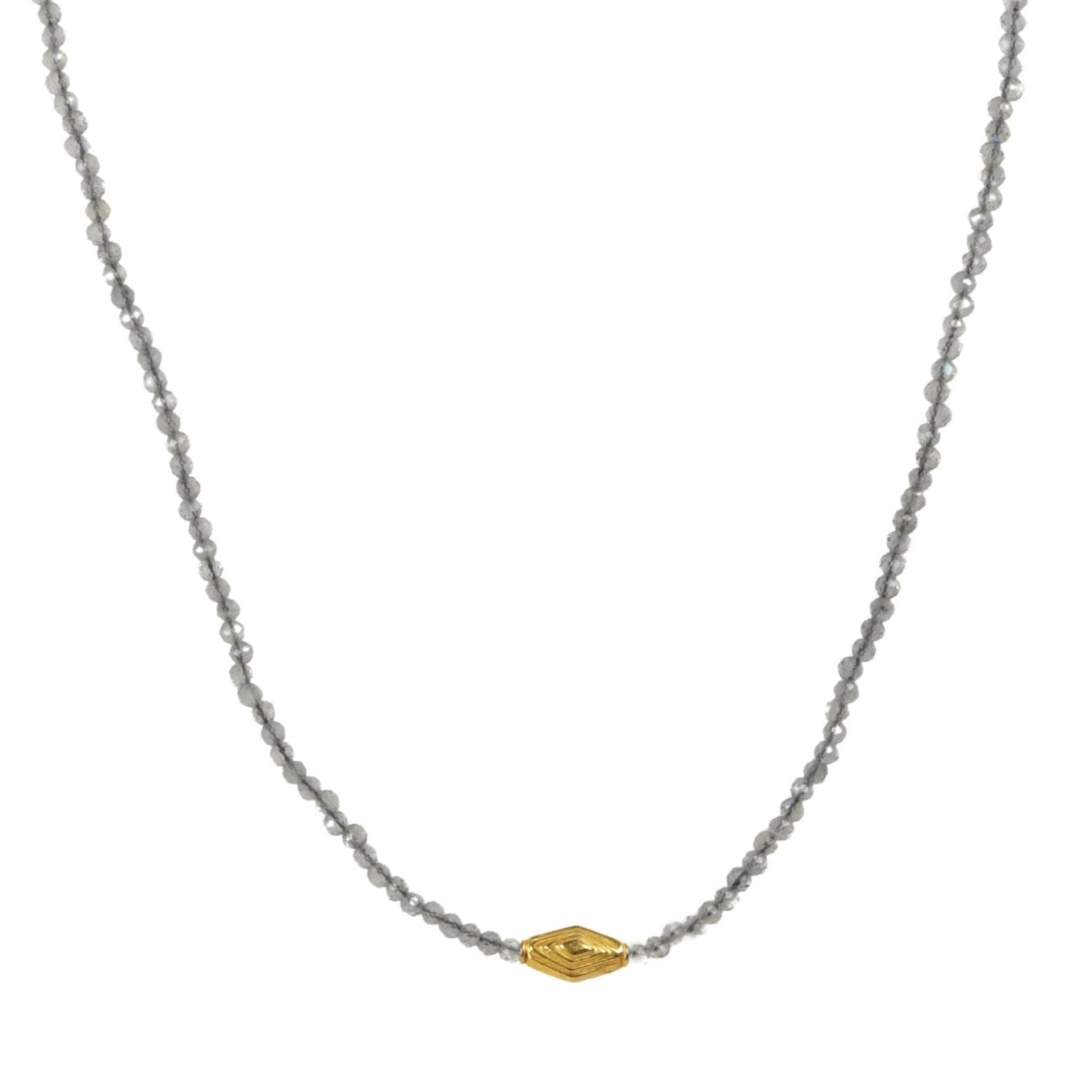 Faceted Labradorite Beaded Necklace with 18K Stepped Rhombus Bead & Clasp - Peridot Fine Jewelry - Margaret Solow Jewelry