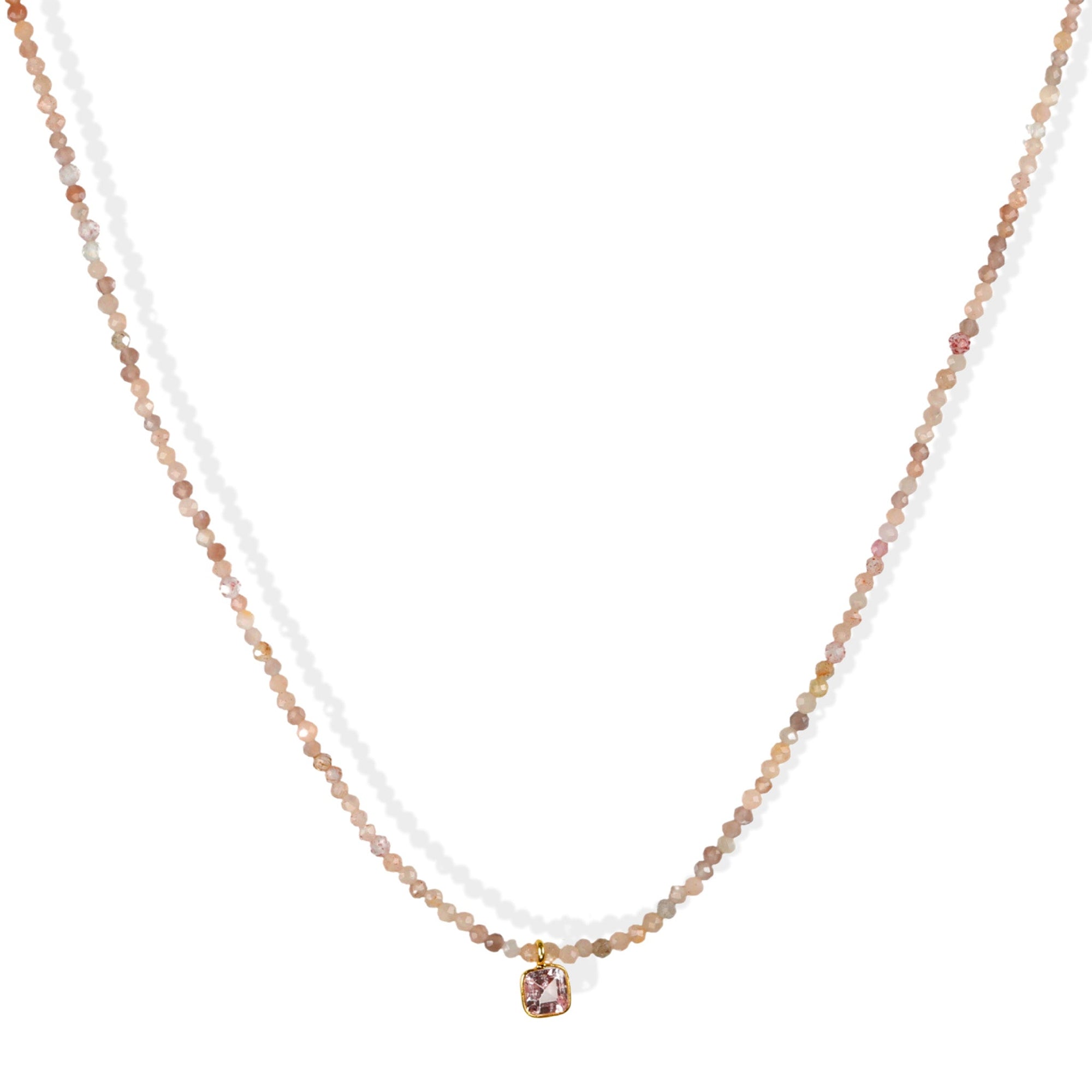 Faceted Moonstone Beaded Necklace with 18K Sapphire Charm - Peridot Fine Jewelry - Margaret Solow Jewelry