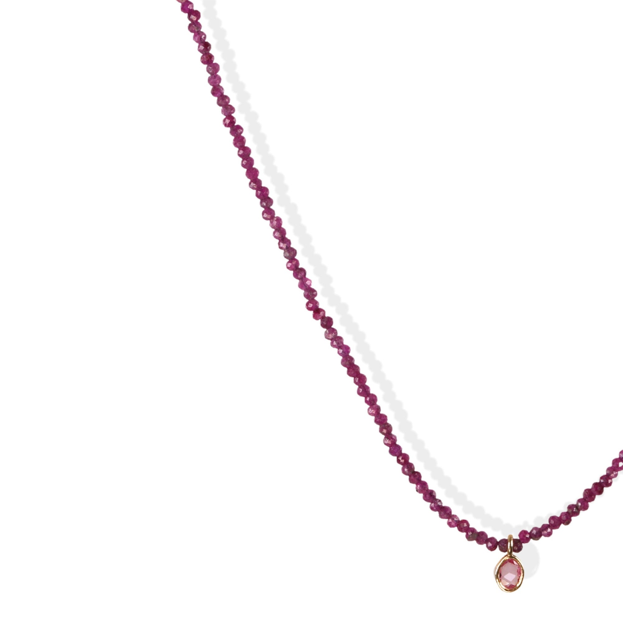 Faceted Ruby Beaded Necklace with 18K Gold Sapphire Charm - Peridot Fine Jewelry - Margaret Solow Jewelry