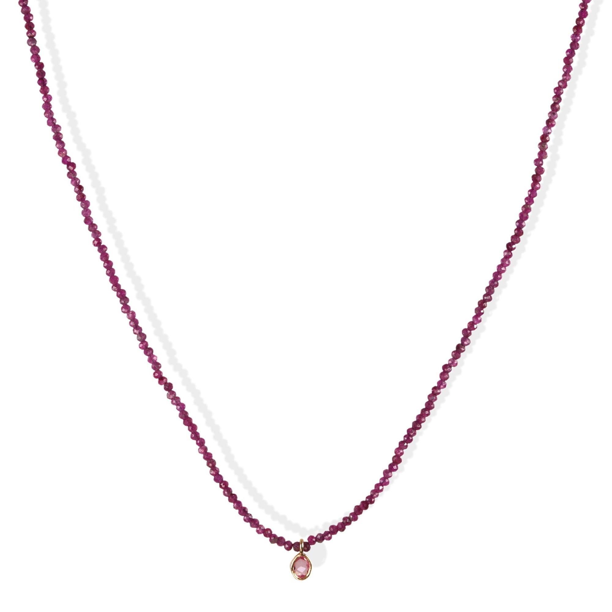 Faceted Ruby Beaded Necklace with 18K Gold Sapphire Charm - Peridot Fine Jewelry - Margaret Solow Jewelry