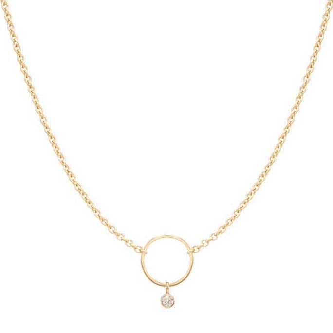 Gold Circle Necklace with Diamond Drop - Peridot Fine Jewelry - Zoe Chicco