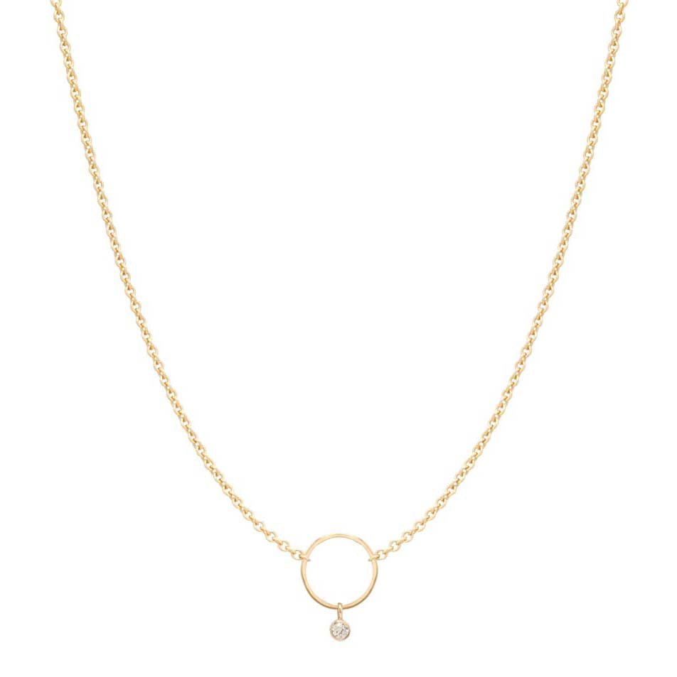 Gold Circle Necklace with Diamond Drop - Peridot Fine Jewelry - Zoe Chicco