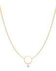 Gold Circle Necklace with Diamond Drop - Peridot Fine Jewelry - Zoe Chicco