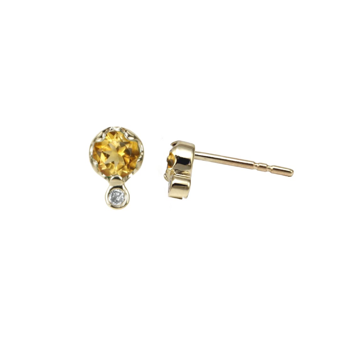 10K Gold Birthstone and Diamond Studs