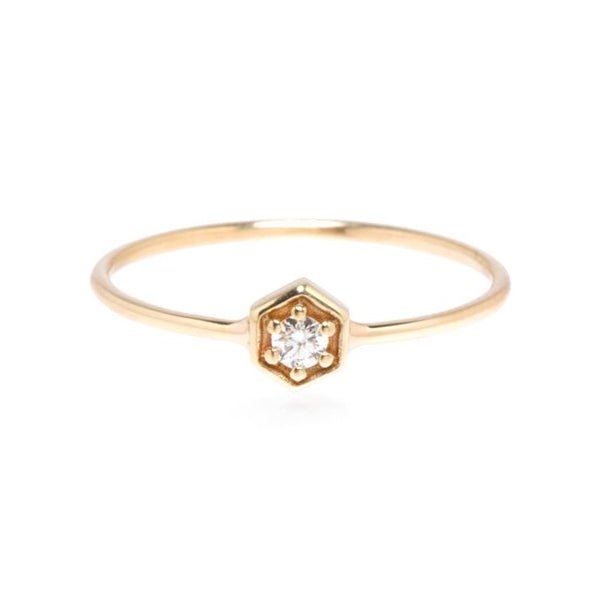 Gold Hexagonal Prong - Set Diamond Ring - Peridot Fine Jewelry - Zoe Chicco