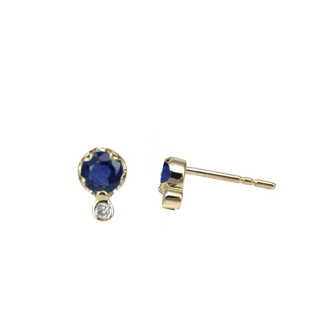 10K Gold Birthstone and Diamond Studs