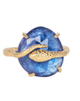 Gold "Snake" Ring with Prong - Set Rose - Cut Asymmetrical Tanzanite - Peridot Fine Jewelry - Celine Daoust