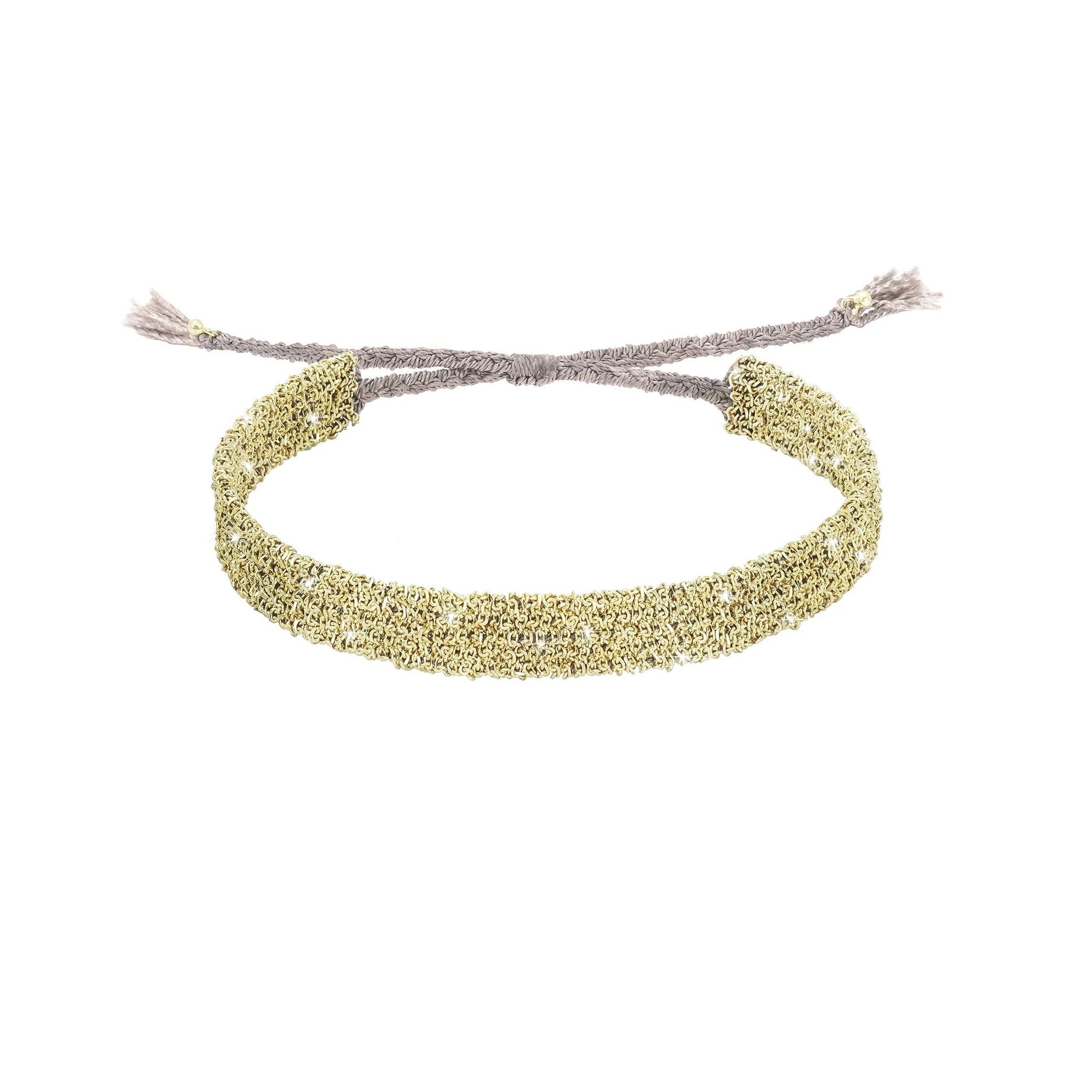 Gold Vermeil Chain &amp; Grey Silk Woven Bracelet - Peridot Fine Jewelry - Marie Laure Chamorel