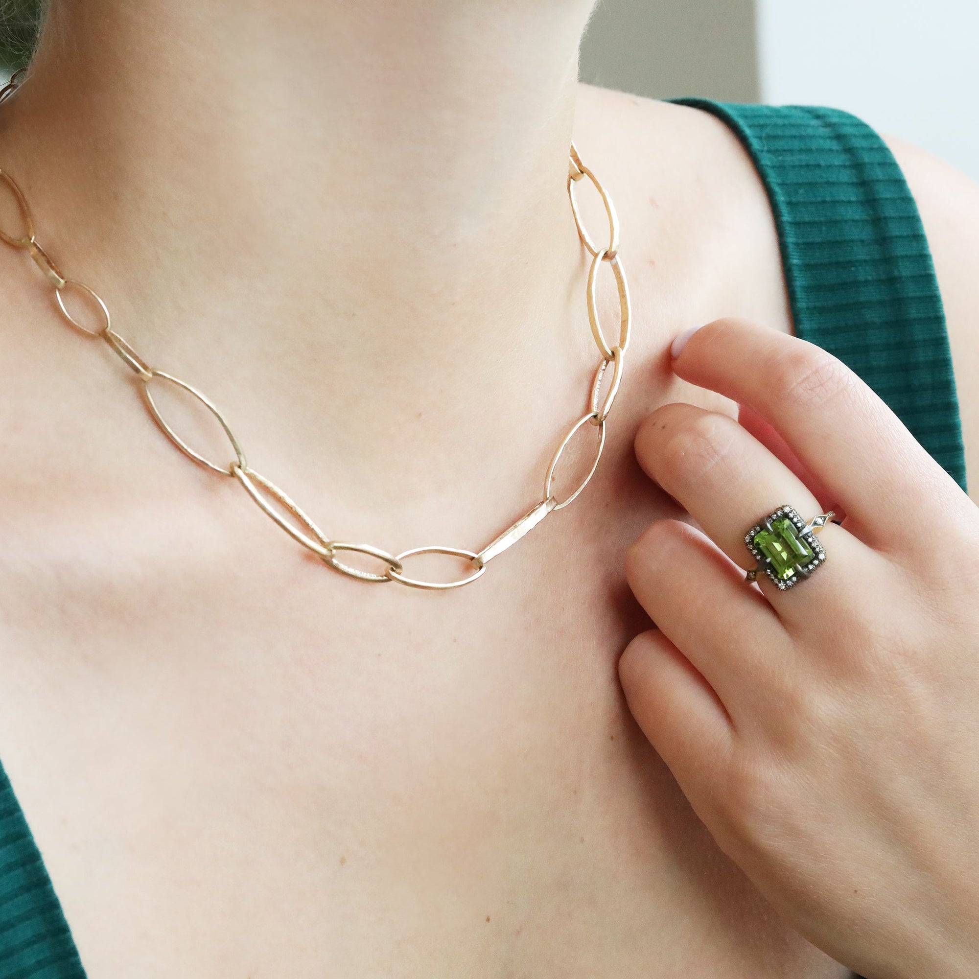 &quot;Hayden Big Sister&quot; 14K Gold Heavyweight Varying Shape Link Necklace - Peridot Fine Jewelry - Sarah Macfadden