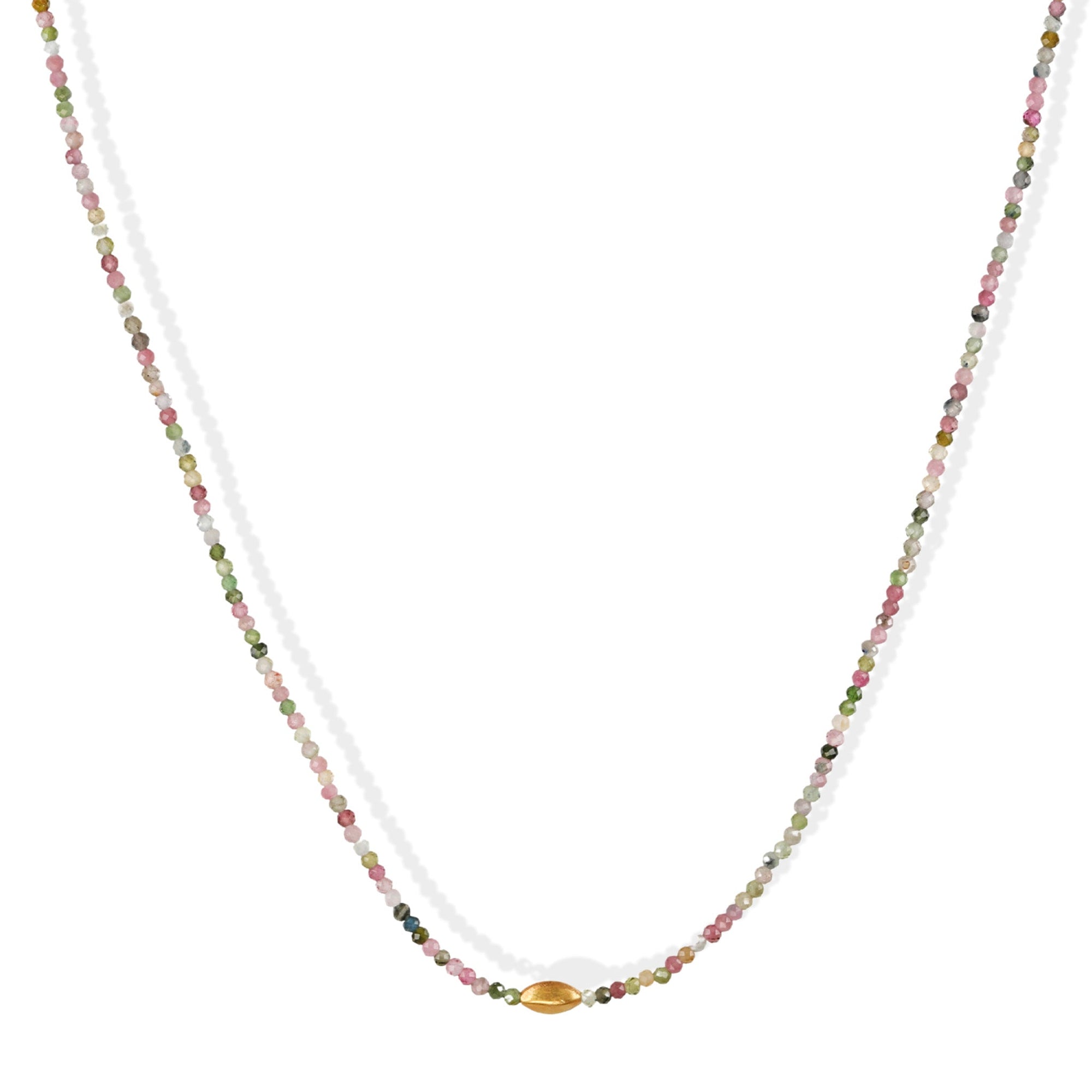 Mixed Tourmaline Beaded Necklace with 18K Gold Bead - Peridot Fine Jewelry - Margaret Solow Jewelry