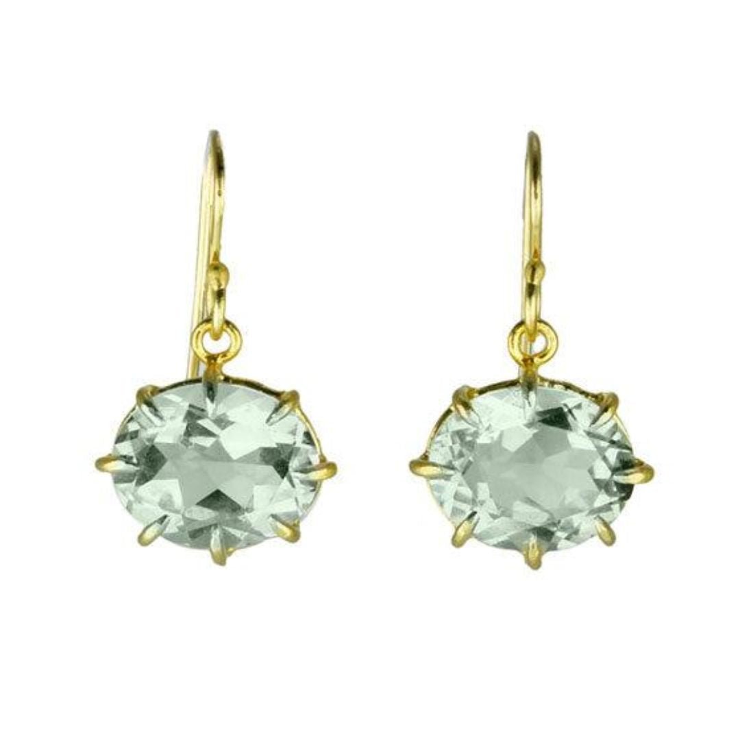 Oval Faceted Green Amethyst Earrings - Peridot Fine Jewelry - Rosanne Pugliese