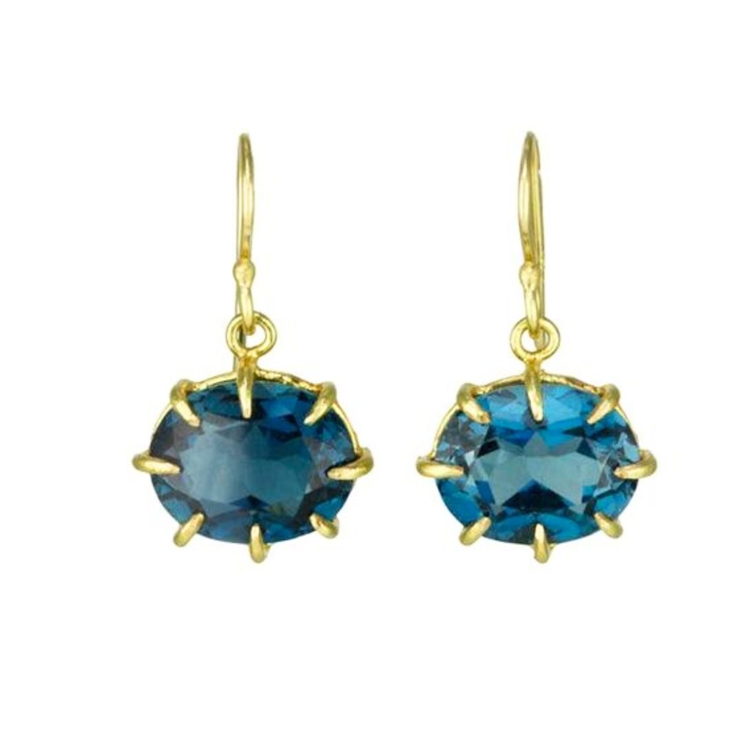 Oval Faceted London Blue Topaz Earrings - Peridot Fine Jewelry - Rosanne Pugliese