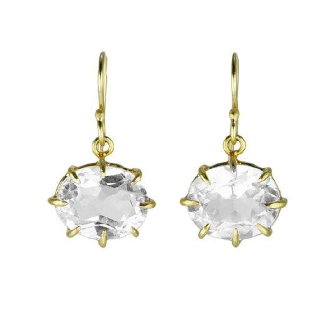 Oval Faceted White Topaz Earrings - Peridot Fine Jewelry - Rosanne Pugliese