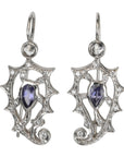 Platinum & Diamond "Paisley" Earrings with Center Pear - Shaped Iolites - Peridot Fine Jewelry - Cathy Waterman