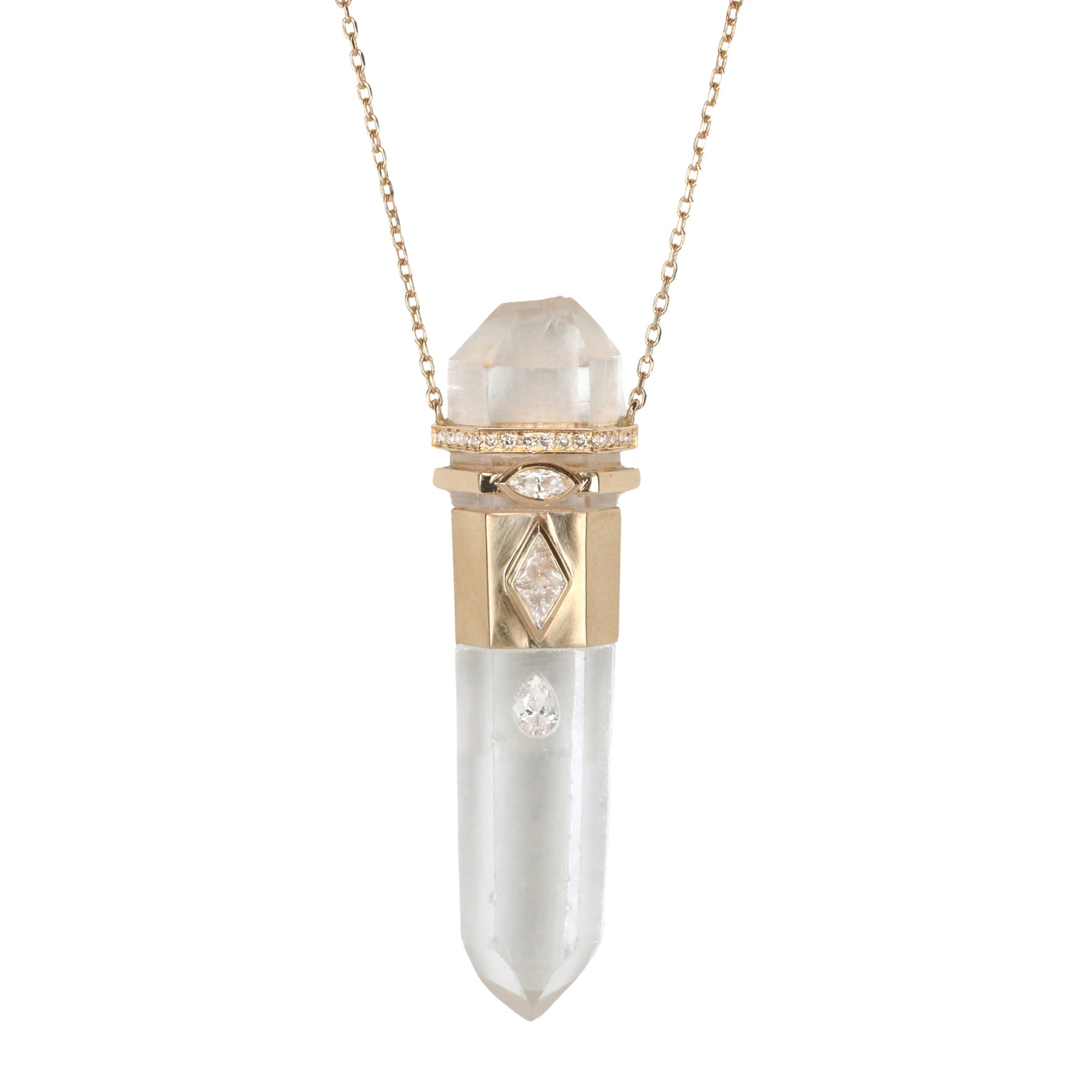 Rock Crystal "Pencil" Pendant Necklace with Diamond Details - Peridot Fine Jewelry - Celine Daoust