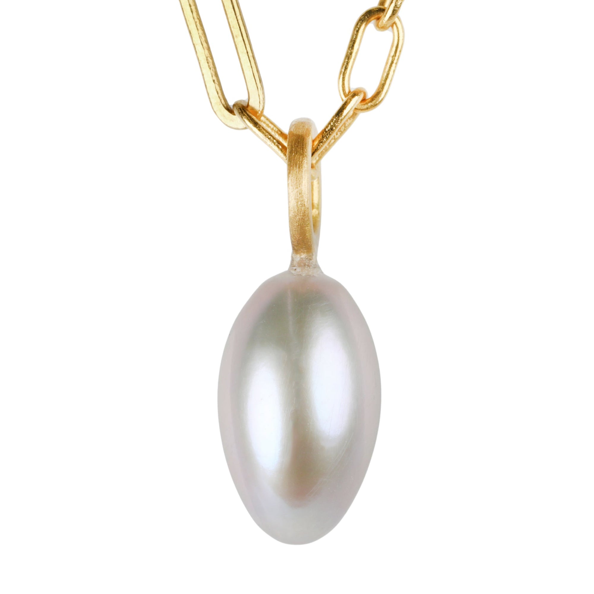 Smooth Grey Freshwater &quot;Egg Drop&quot; Pearl on 22K Bale - Peridot Fine Jewelry - Rosanne Pugliese