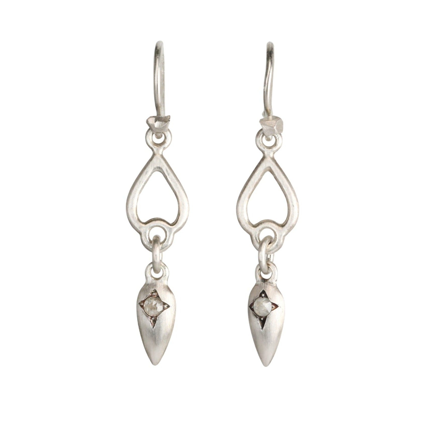 Sterling Silver &quot;Aida&quot; Double Open/Close Teardrop Earrings With Grey Diamonds - Peridot Fine Jewelry - dan - yell