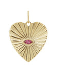 10K Gold Large Textured Heart Pendant with Marquise Faceted Dark Pink Tourmaline Center - Peridot Fine Jewelry - Zahava