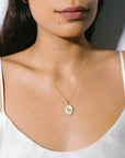 10K Gold Medium "Palm Leaf" Necklace with Diamond Detail - Peridot Fine Jewelry - Zahava