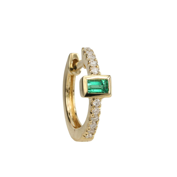 Jacquie Aiche 14K Baguette Emerald and Pave Diamond Huggie