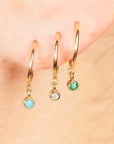 14K Gold and Bezel-Set Emerald Tiny Huggie Hoop Earrings - Peridot Fine Jewelry - Zoe Chicco