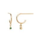 14K Gold and Bezel-Set Emerald Tiny Huggie Hoop Earrings - Peridot Fine Jewelry - Zoe Chicco