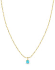 14K Gold Bar Chain Neckace with Single Prong-Set Turquoise Drop - Peridot Fine Jewelry - Zoe Chicco