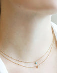 14K Gold Bar Chain Neckace with Single Prong-Set Turquoise Drop - Peridot Fine Jewelry - Zoe Chicco