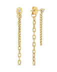 14K Gold Diamond Studs with Front & Back Chain Drops - Peridot Fine Jewelry - Zoe Chicco