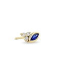 14K Gold Stud Earring With Marquise Blue Sapphire and Three Diamonds - Peridot Fine Jewelry - Zoe Chicco