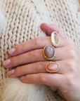 Rosanne Pugliese 18K Gold and Cabochon Apricot Moonstone Ring in "Cage" Setting